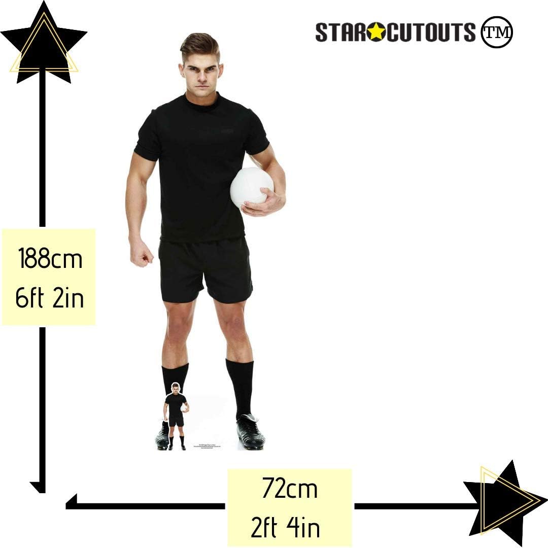 STAR CUTOUTS Ltd SC1399 Rugby Player in Black Cardboard Standee Perfect for Parties Gifting and Events 188cm Tall with Free Table top Cutout - Image 4