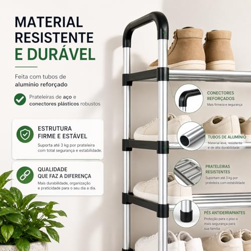 Sapateira Vertical em Alumínio, Preta | 9 Prateleiras, Para 27 Pares