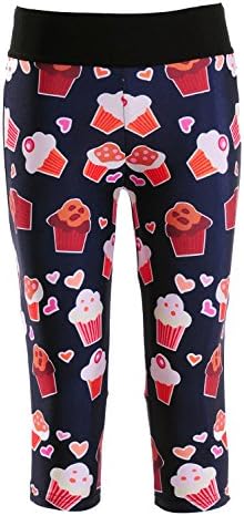 Lady Queen Women's Cup Cakes Printed Fitness Knee-length Capri Pants