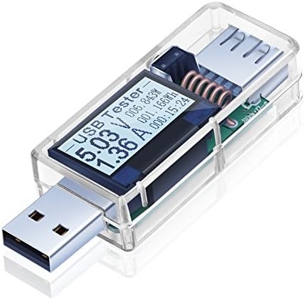 USB Tester, Costyle 1 Pack USB Digital Power Multi Meter Tester Multimeter Current and Voltage DC 0-5A 3.6-32.5V, Test Speed and Quality of Power Bank, Cable, Charger (White-White LED Display)