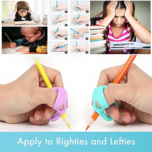 Bomach Pencil Writing Grips Tools Silicone Pen Grip Holder Training Kit Soft Handwriting Aid Posture Correction Utensils for Kids Comfortable Ergonomic Writing Upgraded Version (6 PCS)