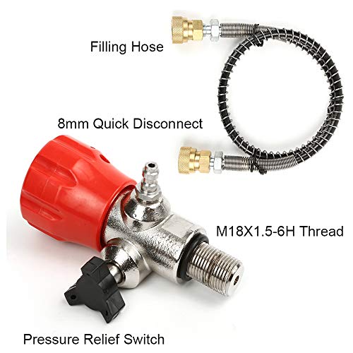 Gurlleu 3L Carbon Fiber Cylinder Kit 300Bar / 4500psi High Pressure Air Charging System & Refill Station for PCP Paintball Tanks Scuba Scba（Empty Bottle） (Red) - Thumbnail 4