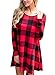 AlvaQ Women Loose Long Sleeve Checkered Plaid Swing T-Shirt Dress