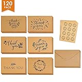 Thank You Cards Set of 120 - Includes Thank You Notes,Brown Kraft Blank Cards with Envelopes & Stickers - Perfect for Graduation, Business, Wedding, Baby Shower, 4 x 6 Inch
