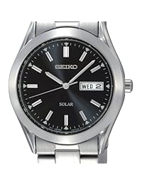Seiko De los hombres Solar SNE039 Plata Acero Inoxidable Reloj de cuarzo con Esfera de color negro