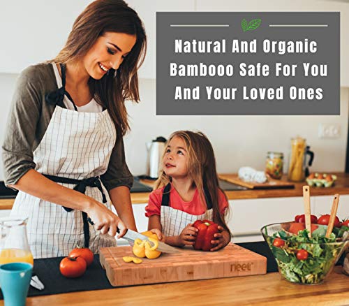 Extra Large Bamboo Butcher Chopping Block By Neet - Ultra Thick Heavy & Solid Cutting Board (18"x 13" x 2" Inch) Organic Anti-Bacterial Great For Wooden Serving Trays & Cheese Platters w/Handles