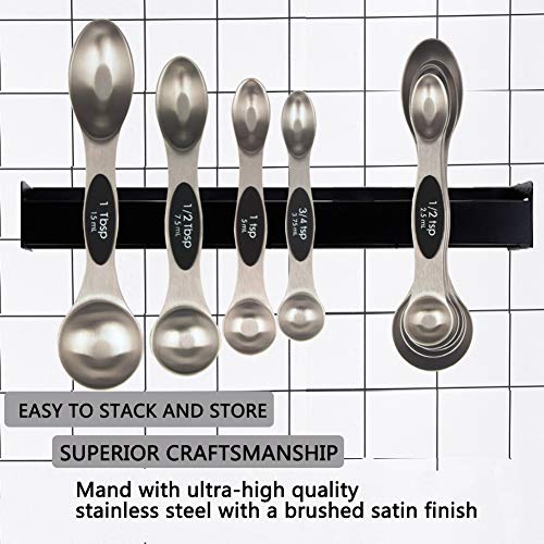 Magnetic Measuring Spoons Set Dual Sided -8 SETS- Stainless Steel Measurement Spoon Scoop for Dry and Liquid Ingredients for Home Kitchen