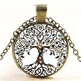 CHRWANG 1pc Vintage Ladies' Necklace the Tree of Life Glass Gem Pendant Long Chain Blessing Necklaces