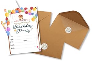 15PCS White & Balloon Birthday Invitation Cards with Envelopes – Elegant Party Invites for Boys or Girls, Perfect for Birthda