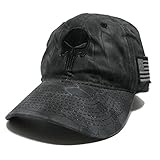 Military imagine Kryptek Punisher Skull Hat Black w/US Flag Patch Typhon Cap Tactical