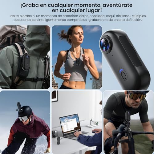 Sicilaien Cámara de Acción 360°, Mini Cámara Corporal POV, Subacuática 30m, WiFi, Gran Angular 120°, +10 Accesorios para Ciclismo, Viajes, Mascotas, Caminatas, Deportes + Tarjeta 64GB