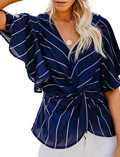 CICIDES Womens Floral Printed Short Sleeve Deep V Neck Tie Front Flare Tops Chiffon Blouses(S-XXL)