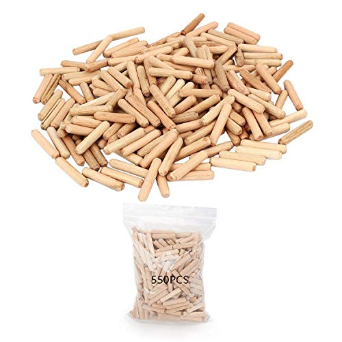 LOOTICH Wooden Dowel Pins M8 x 40mm Grooved for Furniture Cabinet Panels Connection (Pack of 550)