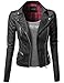 Awesome21 Women's Women's Classic Leather Moto Jacket with Furry Lining and Double Belt
