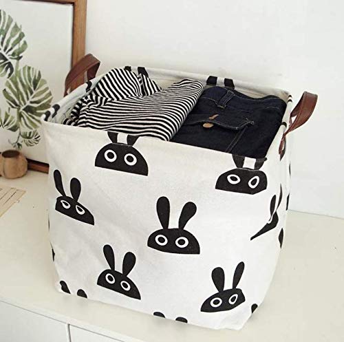 Handmade Open Storage Basket,Canvas Fabric Folding Storage Basket,Baby Storage Bin Organizer Toy Storage Organizer Bin Containers Two Handles 13 Inch Rabbit