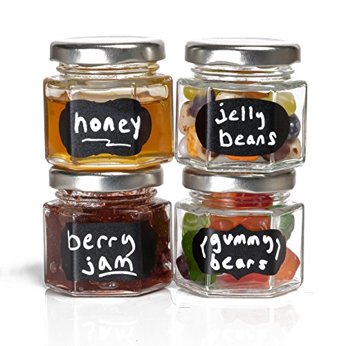 Hexagon Glass Jars by Nellam - 4oz, 12 Pack. Includes 24 Chalk Sticker Labels and 2x Chalk Pen. DIY Jars for Canning, Party Favors, Jams, Sauces, Herbs, Spices. (Silver Lid - 12 Pcs) - Thumbnail 4