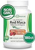 Premium Organic Red Maca Root - 180 Vegan Capsules - From Peruvian Andes - Supports Hormone Balance, Reproductive Health and Energy - Pure, Non-GMO, No Fillers