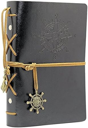 WICOO Vintage Notebook Leather Cover Journal Diary Blank String Nautical Traveler book office school supplies (!!! Black)