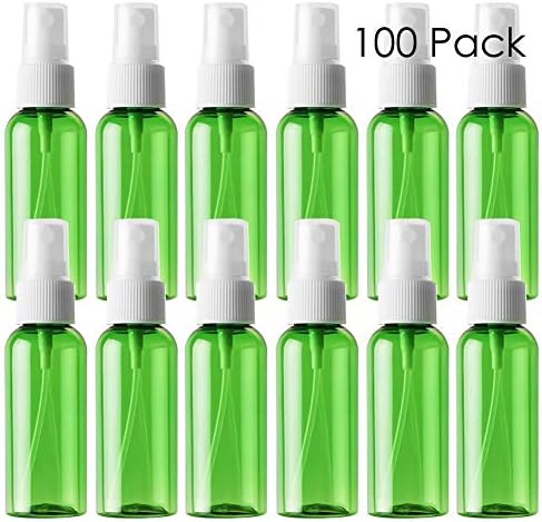 DLIBUY (Pack of 100) 50ML Empty Green Plastic Mist Spray Bottles For Perfume Essential Oil-Refillable