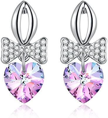 Heart Stud Earrings Bow Earring Swarovski Crystal Earring Woman Fashion Earrings Pink Earrings