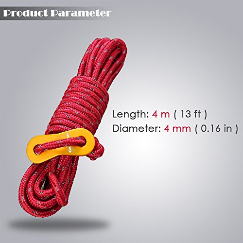 GEERTOP 4 mm Reflective Guylines Tent Cords Ultralight Camp Ropes with Aluminum Adjuster