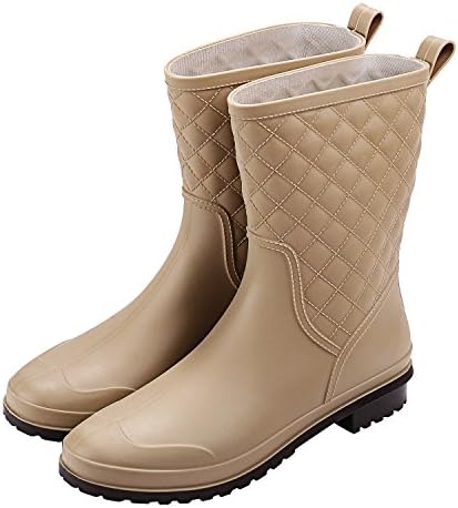 Holyami Womens Waterproof Rubber Mid Calf Rain Shoes Fashion Block Heel Rain Boots for Outdoor Garden Work