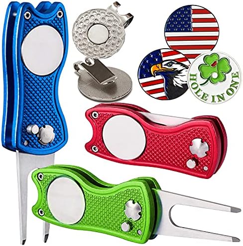 Amy Sport Golf Divot Repair Tool and Ball Marker Switchblade Value Pack Portable Foldable Magnetic Pop-up Button Stainless Steel Tools for Men Women Amy Sport Golf Divot Repair Tool and Ball Marker Switchblade Value Pack Portable Foldable Magnetic Pop-up Button Stainless Steel Tools for Men Women