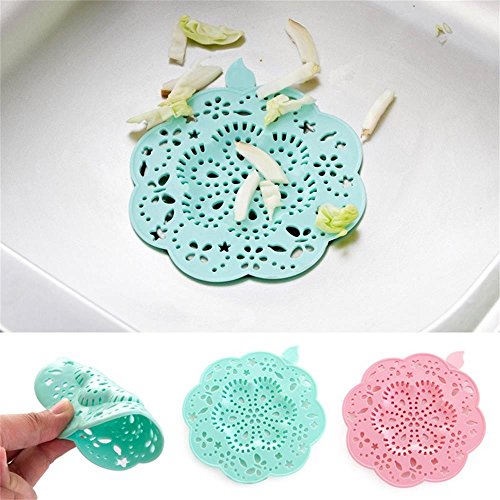 2 Pack Sink Strainer Drain Cover Hair Catcher Rubber Flower Shape Shower Trap Basin 5 inch Filter for Bathroom Kitchen Green Pink