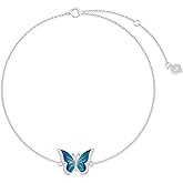 SISGEM Real 14k Gold Blue Butterfly Bracelet for Women, Solid 14 Karat Gold Animal Lover Wrist Jewelry Gifts for Her, 6.8-8.4