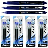 Pilot Precise V7 Rt Retractable, Blue Ink, 0.7mm Fine Point, 3 Pens with 4 Packs of Refills