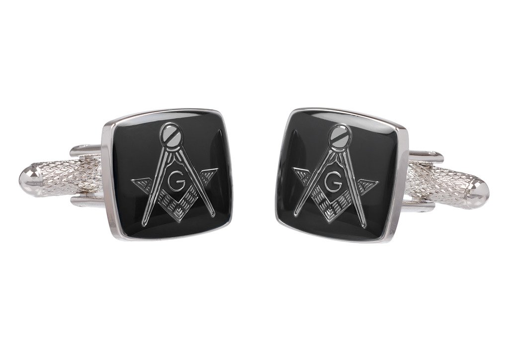 Onyx - Art Masonic Black Square & Compass With G ed Cufflinks In Onyx Art Box, One Size, Silver Colour