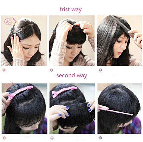 SARLA Synthetic Hairpieces False Bangs Clip-In Bangs Side Swept Bangs Extension B2 (2# Natural Black)