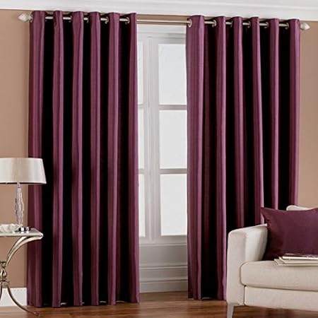 Purple Aubergine Pair Of Eyelet Taffeta Curtains 90 Inch Drop