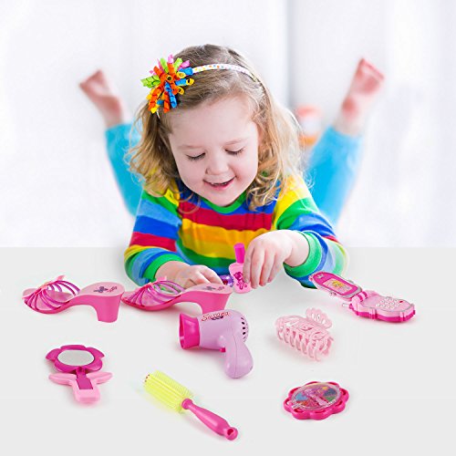 Liberty Imports Stylish Little Princess Dress Up | Beauty Vanity Realistic Pretend Play Set | Ideal Imaginative Pink Fashion Kit for Girls with Hair Dryer, Shoes and Accessories