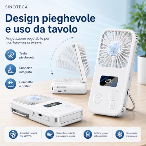 SINOTE'CA Portable Cooling Fan Foldable USB Rechargeable 5 Speed Levels Neck Table Fan with Power Bank Function