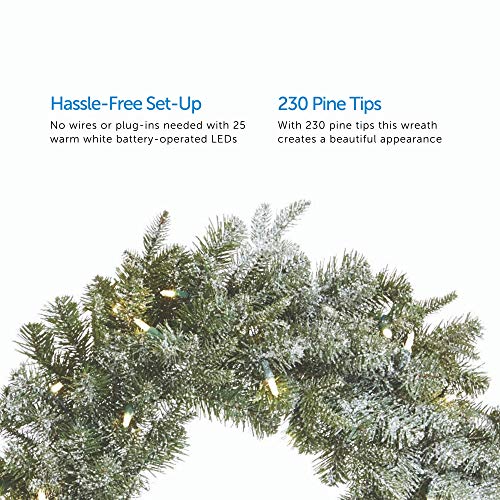 NOMA Prelit 24Inch LED Frosted Fir Christmas Wreath with Battery