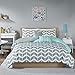 Intelligent Design Nadia Duvet Cover King/Cal King Size - Teal , Chevron Duvet Cover Set - 5 Piece - Ultra Soft Microfiber Light Weight Bed Comforter Covers