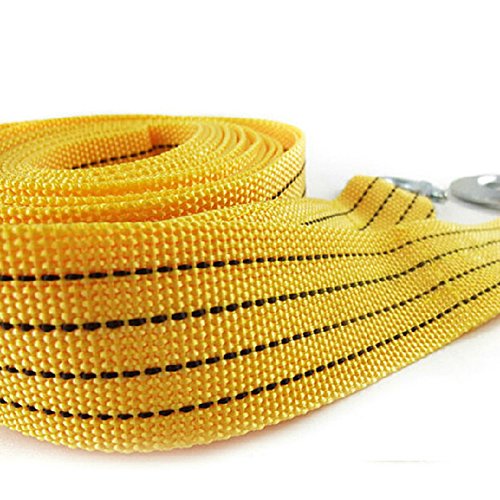 chic Nylon Tow Strap Yellow Towing Rope with 2 Safety Hooks Emergency