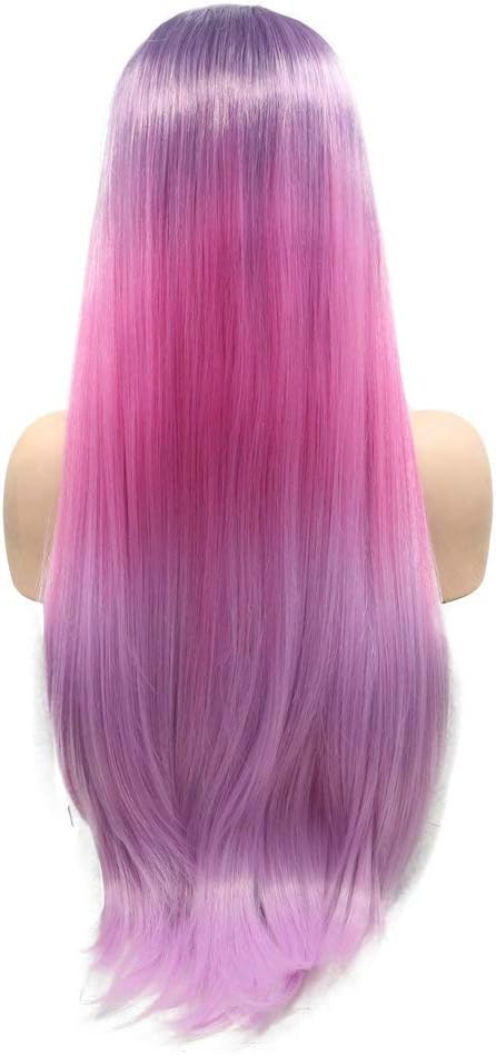 YinuozhogntianPastel Purple/Red Violet Lilac/Ombre Pink Synthetic Lace Front Wigs for Women Long Straight Lace Front Wigs Ombre Purple Mermaid Wigs for Wedding Heat Resistant Fiber
