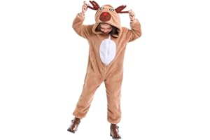 Soyoekbt Kids Reindeer Costume for Christmas Boy Girl Animal Onesies Pajamas for Xmas