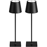Kakanuo Cordless Rechargeable Table Lamp Black 5000mAh Battery Operated Lamps, 3 Colors Stepless Dimming Touch Lamp for Living Room, Kitchen Counter, Dining, Outdoor Patio, 2 Pack