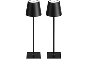 Kakanuo Cordless Rechargeable Table Lamp Black 5000mAh Battery Operated Lamps, 3 Colors Stepless Dimming Touch Lamp for Living Room, Kitchen Counter, Dining, Outdoor Patio, 2 Pack