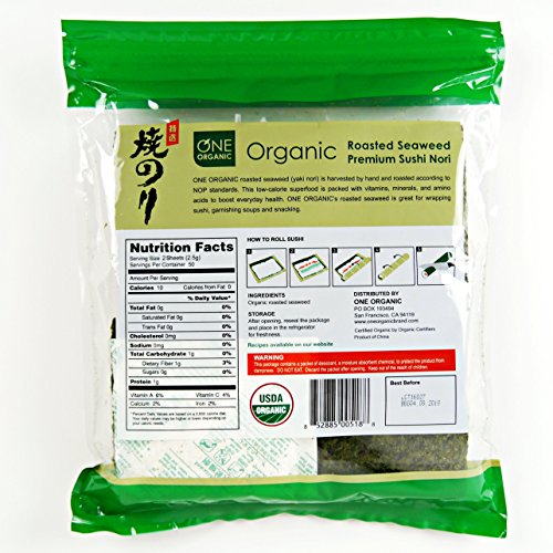 ONE ORGANIC Sushi Nori Premium Roasted Organic Seaweed (100 Half Sheets