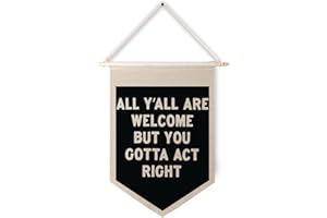 Qpenm All Are Welcome Hanging Wall Canvas Banner,Welcome Hanging Pennant Flag Prints,Funny Posters & Prints Canvas Banner,Funny Classroom Home Living Room Office Wall Art Decor