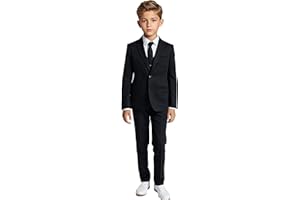 Black n Bianco Boys Five Piece Modern Slim Fit Suits Set Shirt Blazer Vest Pants and Tie. Ring Bearer Outfit