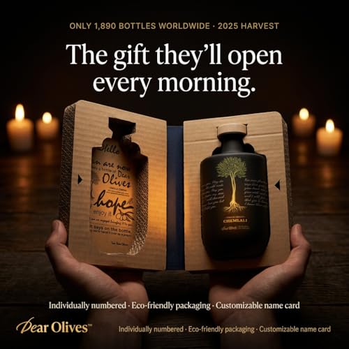 Dear Olives™ – Award-Winning Extra Virgin Olive Oil - Naturally Rich in Polyphenols - Exceptionally Low Acidity - Early Harvest Cold Pressed Single-Origin Tunisian EVOO - Fresh Harvest Perfect for Dipping, Drizzling and Cooking - Individually Numbered Bottle with a Gift Box, 700ml (Chemlali - Smooth/Douce)