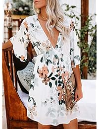 Vestido de vestir para dama, cuello en V, diseño floral, estilo hawaiano