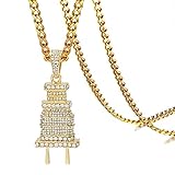   Xusamss Hip Hop Stainless Steel Plug Tag Pendant Crystal Necklace,24inches chain