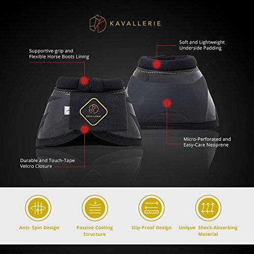 Kavallerie PRO-K Soft No Turn Bell Boots Ultimate Hoof Protection, with Anti-Spin Fastening System, Durable & Prevents Overreaching M-Black