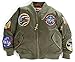 Up and Away Children's Medium-Weight MA-1 Flight Jacket in Green With Seven Patches